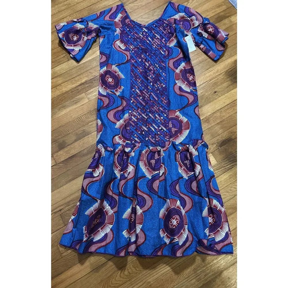 NEW Ankara Dashiki pattern Print Women's sz XL Maxi Dress Boho Handmade In USA - Picture 9 of 13